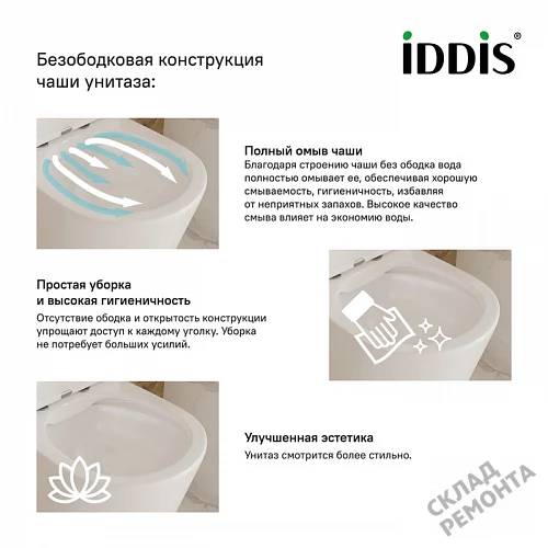 Фото Унитаз подвесной Iddis Билд BILRDSEi25 безободковый купить в Томске: цена, описание, фото. Интернет-магазин 4