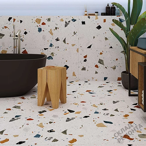 Фото Керамогранит матовый Steppe Ceramics Chips White белый 600*600*9 – купить в Томске: цена, описание, фото. Интернет-магазин 2